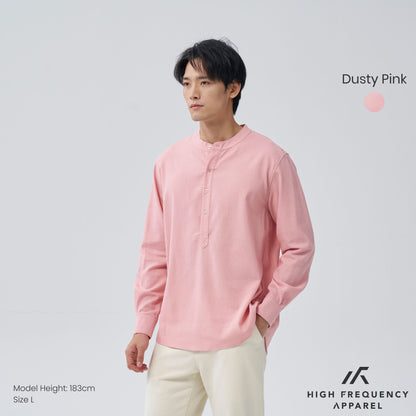 Half Button Mandarin Collar Long Sleeve Shirt