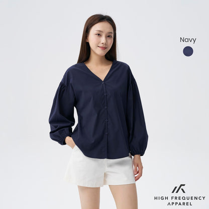 HFA Women’s V-Neck Puffed Long Sleeve Blouse – Relaxed Fit