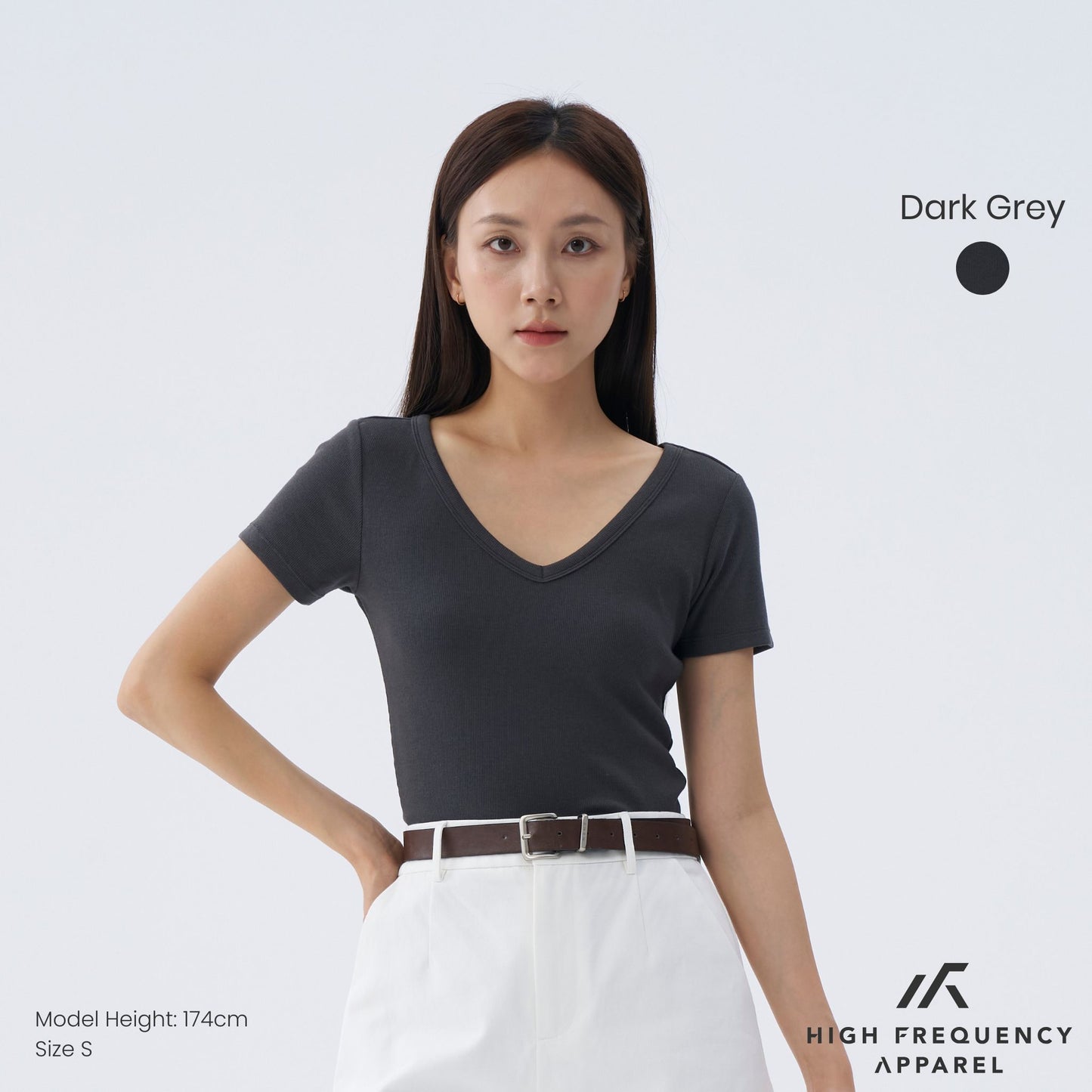 hfa women’s v-neck short sleeve ribbed tee – stretch fit essentials