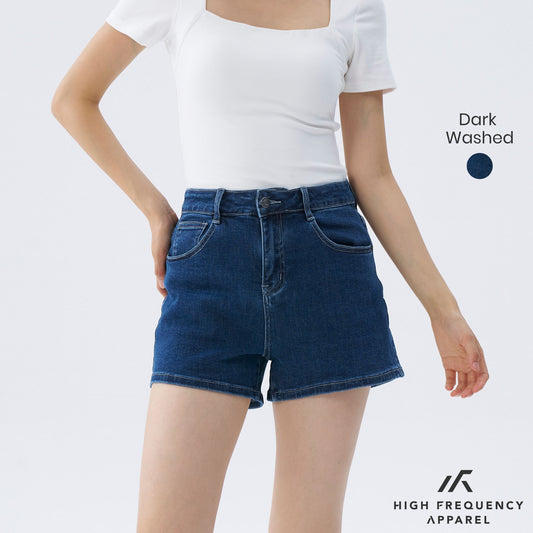Mid-Waisted Stretch Denim Shorts