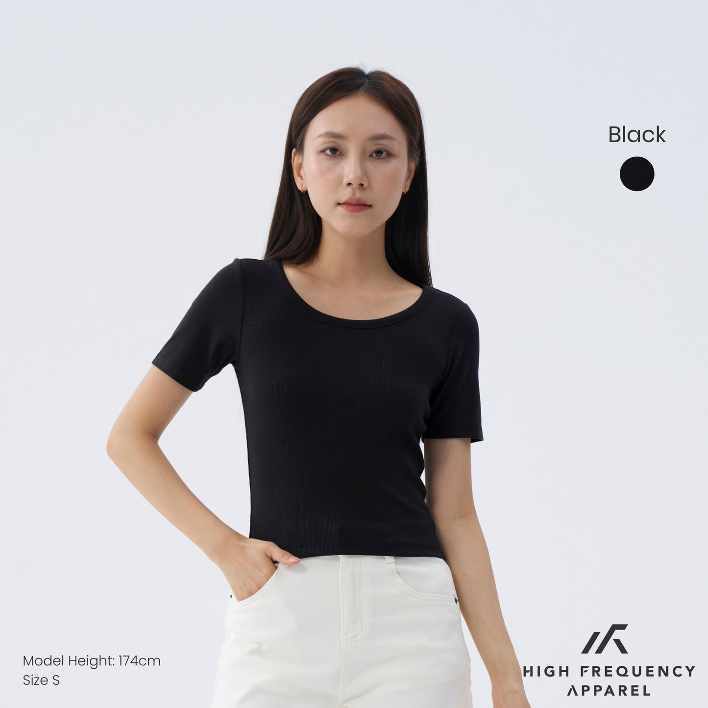 hfa women’s wide neck half sleeve ribbed tee – stretch fit essentials