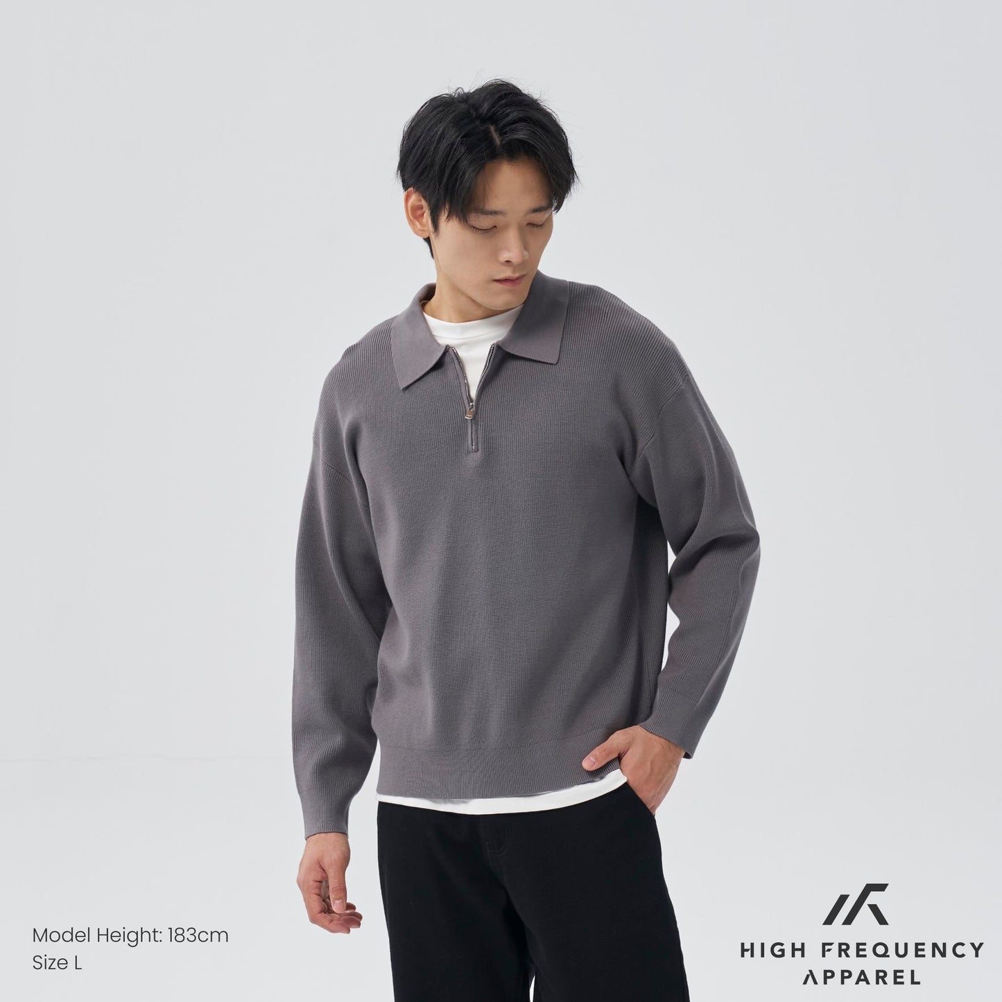 hfa men’s long sleeve knitted zip polo