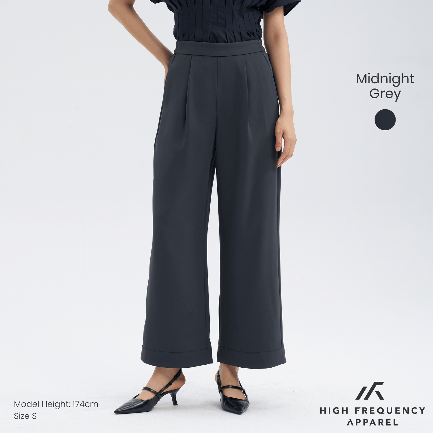 pleated straight wide elastic-waist trousers
