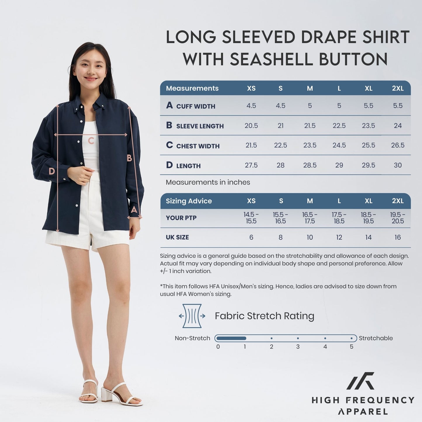 long sleeve relaxed drape shirt with seashell buttons
