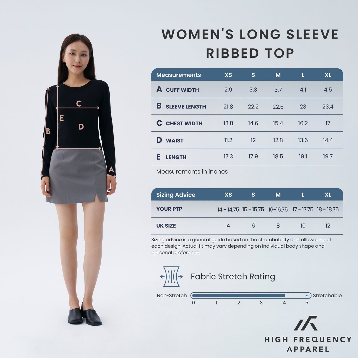 hfa women’s long sleeve ribbed tee – stretch fit essentials