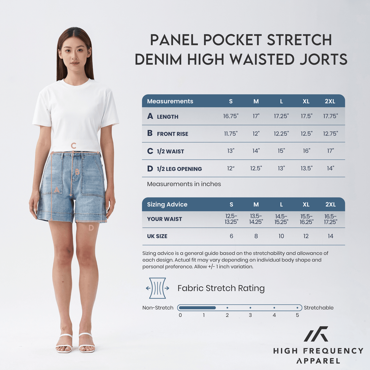 panel pocket stretch denim high waisted jorts