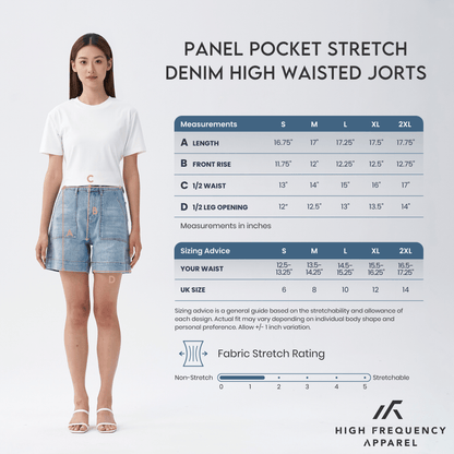 Panel Pocket Stretch Denim High Waisted Jorts