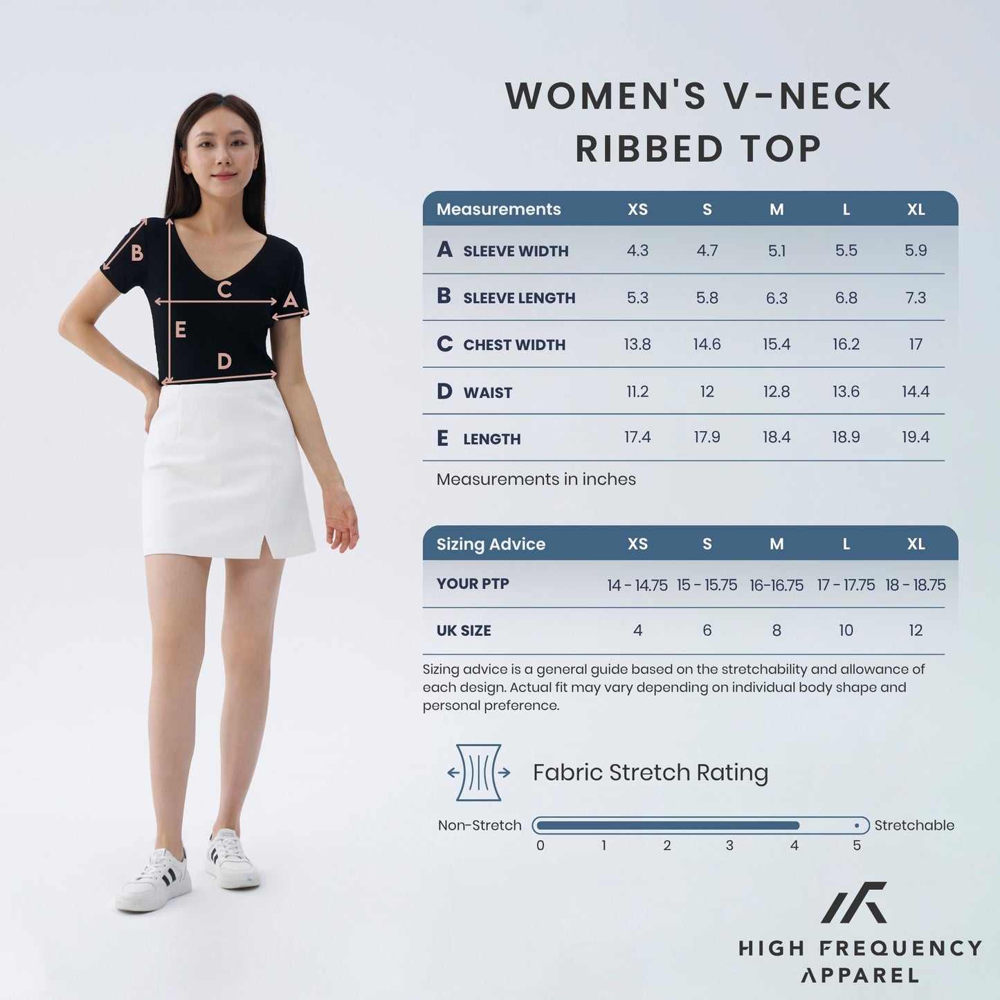 hfa women’s v-neck short sleeve ribbed tee – stretch fit essentials