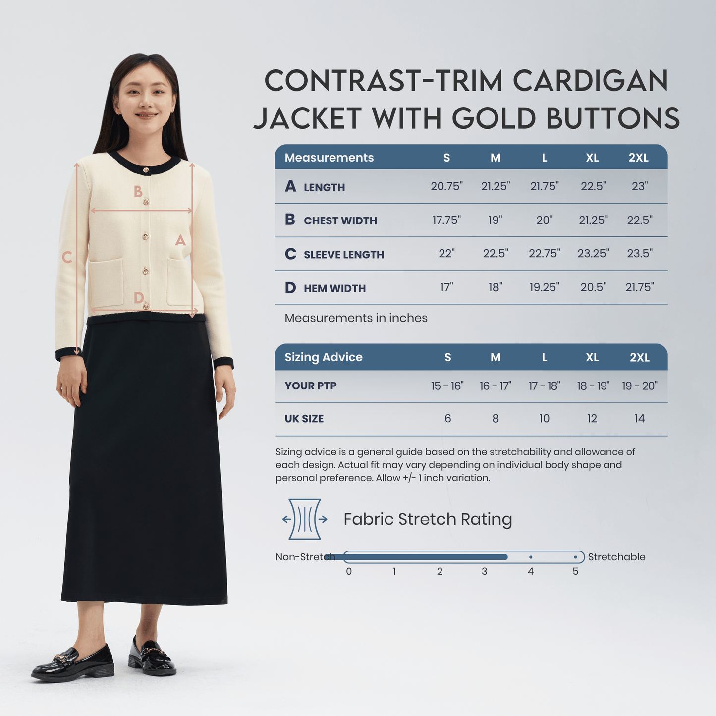contrast-trim cardigan jacket with gold buttons