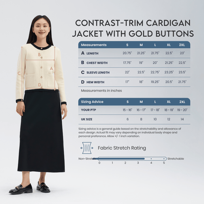 Contrast-Trim Cardigan Jacket with Gold Buttons