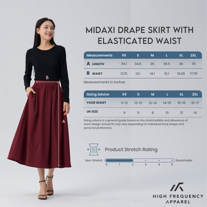 HFA Women’s Midaxi Drape Skirt With Elasticated Waist And Back Zipper