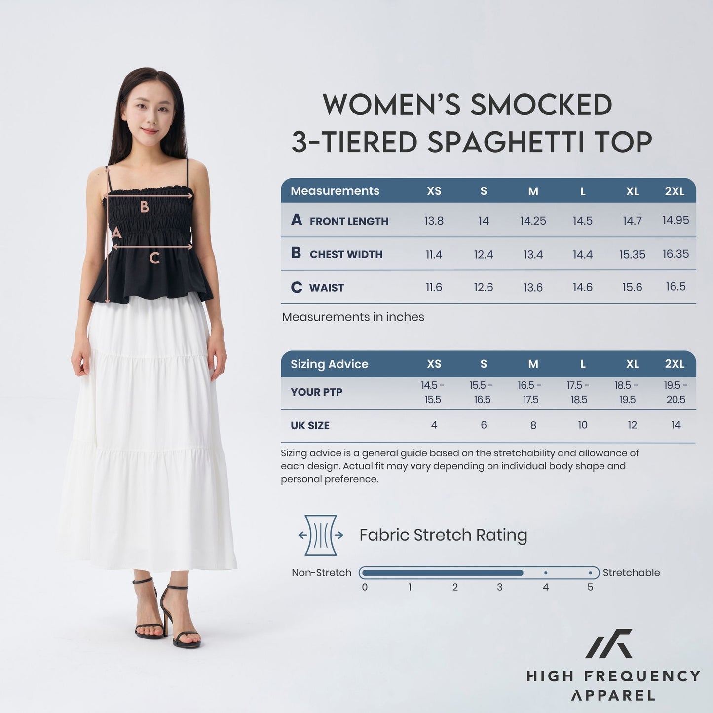 hfa women’s smocked 3-tiered spaghetti top