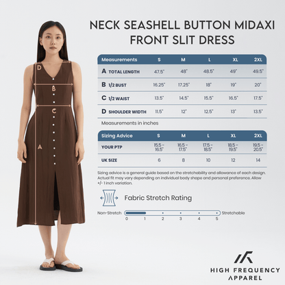 V-Neck Seashell Button Midaxi Front Slit Dress