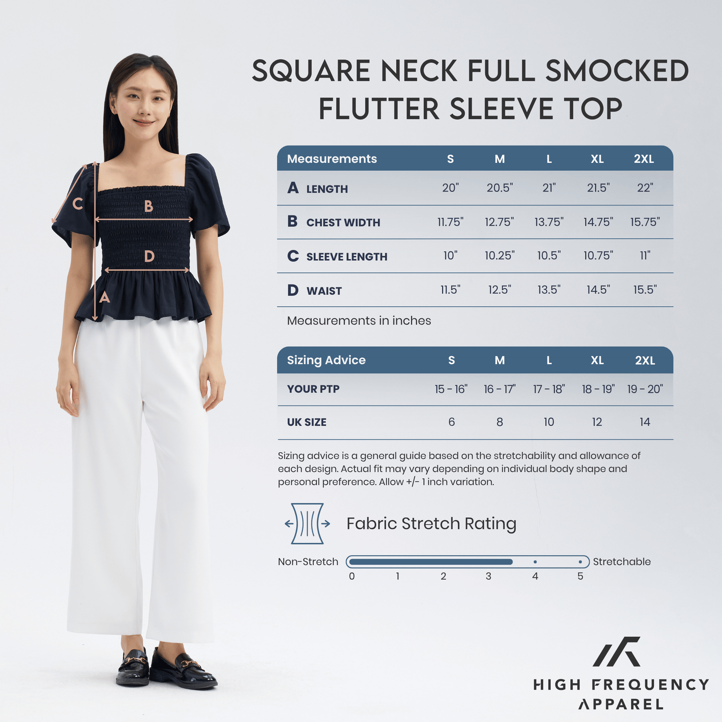 square neck full smocked flutter sleeve top