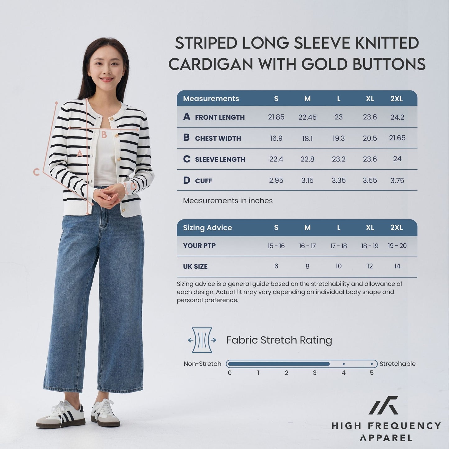 hfa women’s old money striped long sleeve cardigan with gold button trimmings