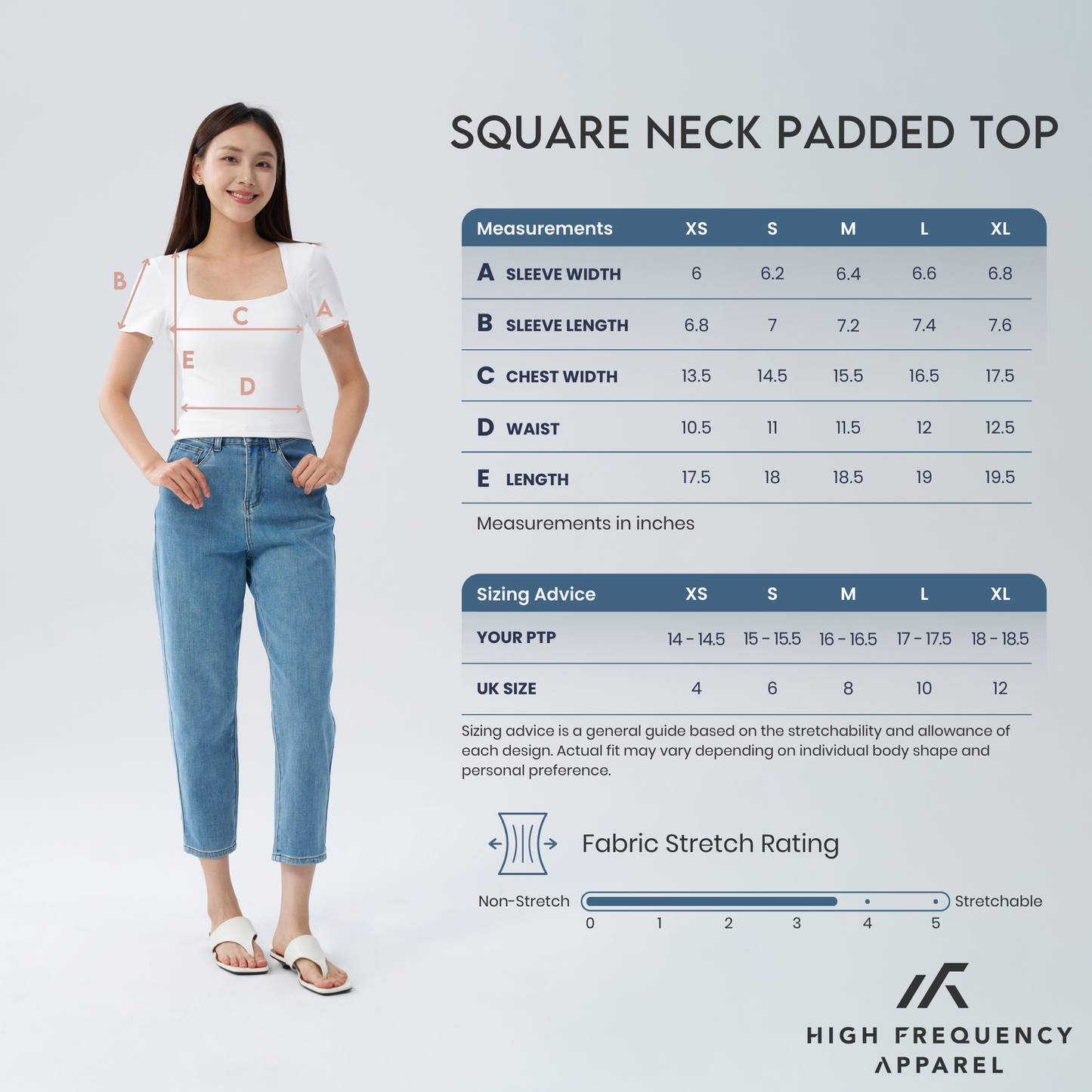 hfa women's square neck padded top