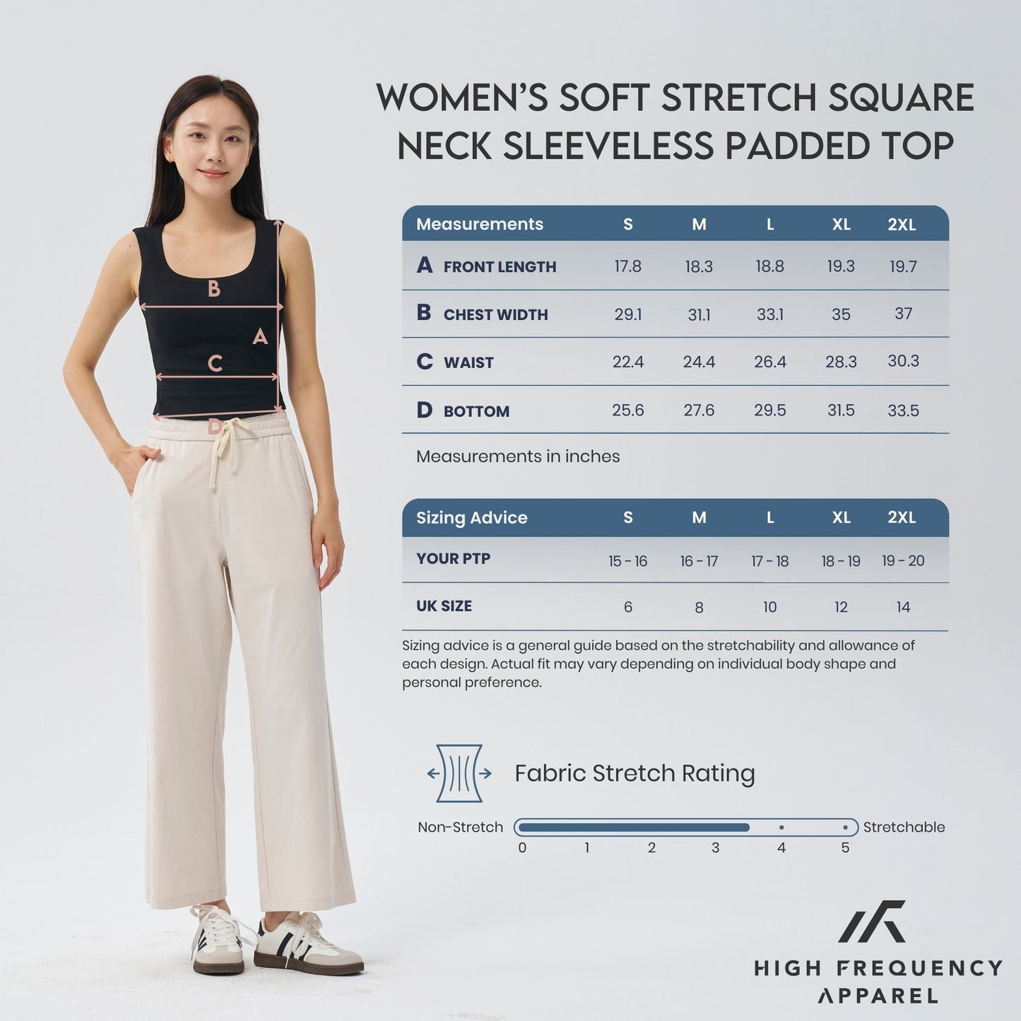 soft stretch square neck sleeveless padded top