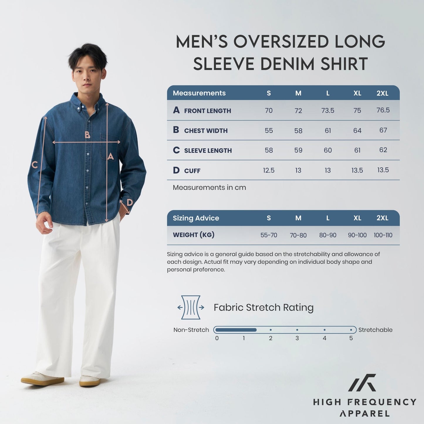hfa men’s oversized long sleeve denim shirt – relaxed fit essential