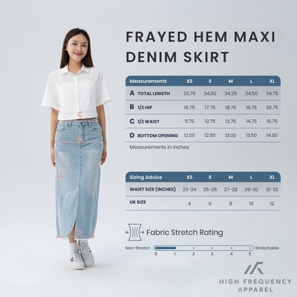 HFA Women’s Frayed Mid-Waisted Maxi Denim Skirt With Front Slit