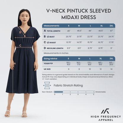 V-Neck Pintuck Sleeved Midaxi Dress