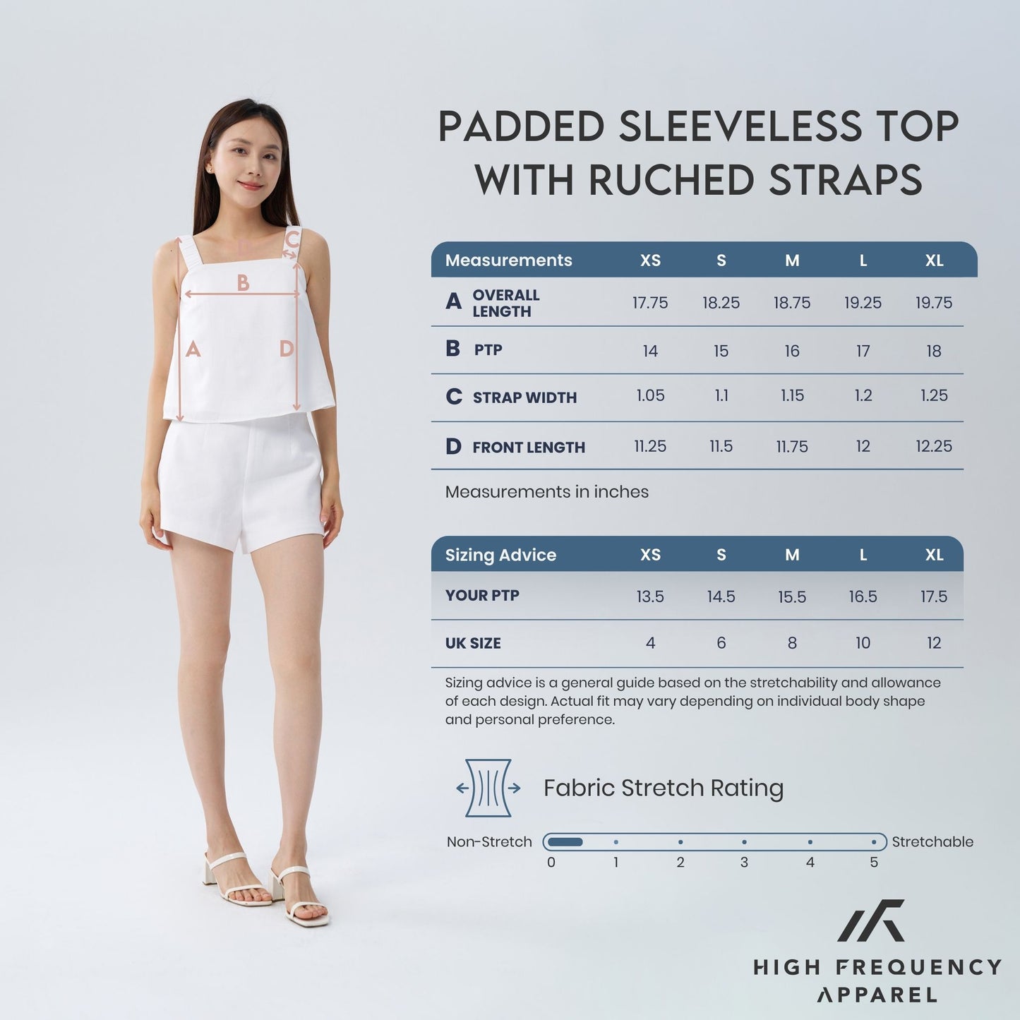 hfa women's padded sleeveless top with ruched straps