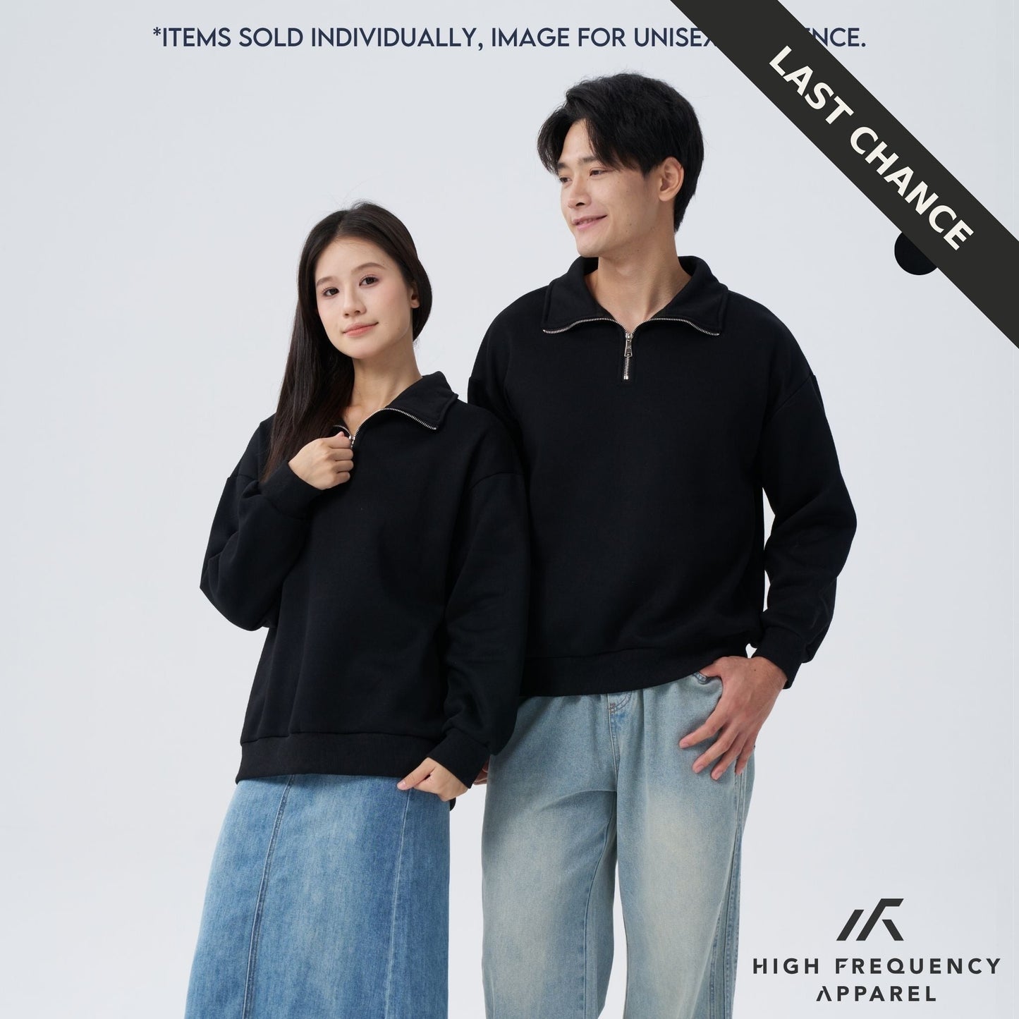 unisex half zip long sleeve sweatshirt