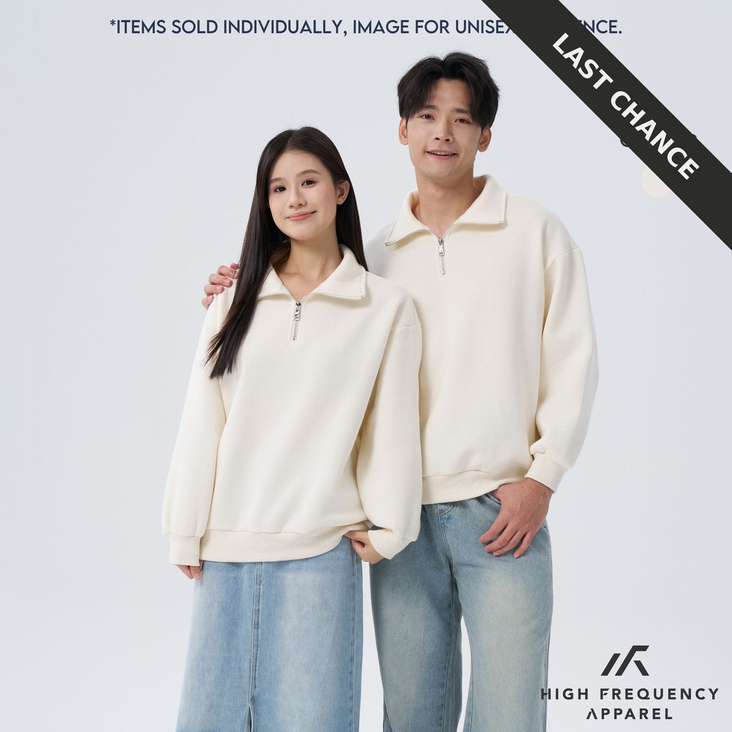 unisex half zip long sleeve sweatshirt