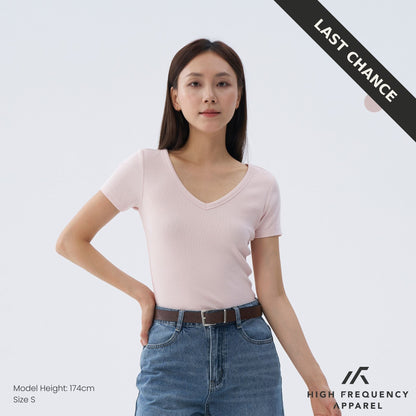 V-Neck Short Sleeve Ribbed Tee – Stretch Fit Essentials