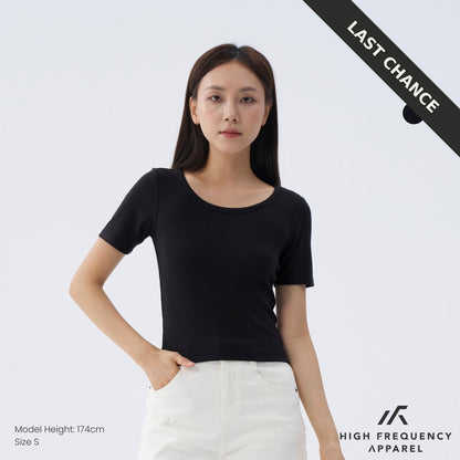 Wide Neck Half Sleeve Ribbed Tee – Stretch Fit Essentials
