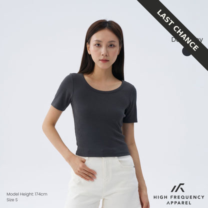Wide Neck Half Sleeve Ribbed Tee – Stretch Fit Essentials
