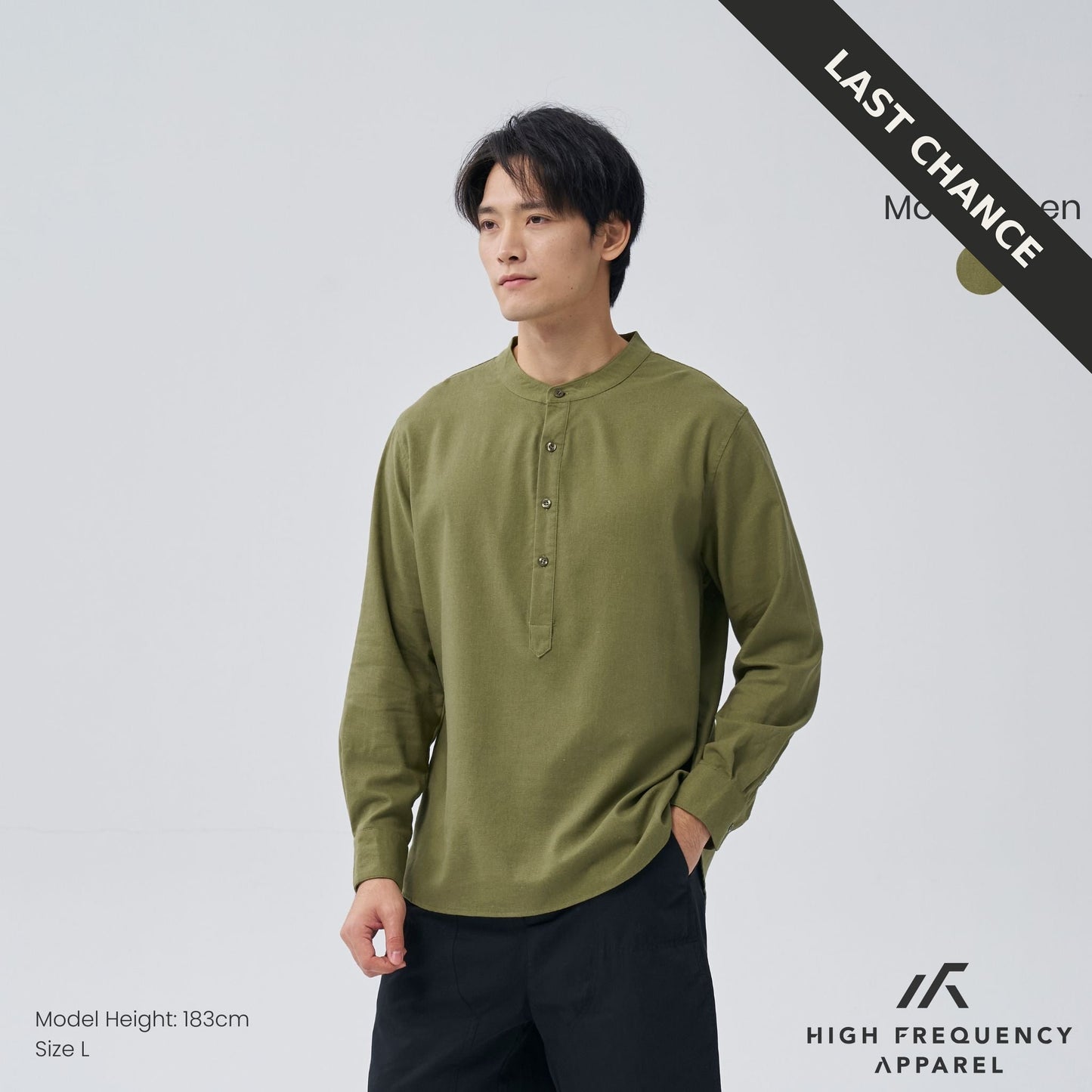 half button mandarin collar long sleeve shirt