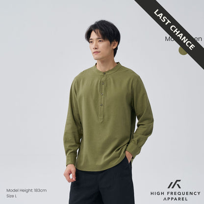 Half Button Mandarin Collar Long Sleeve Shirt