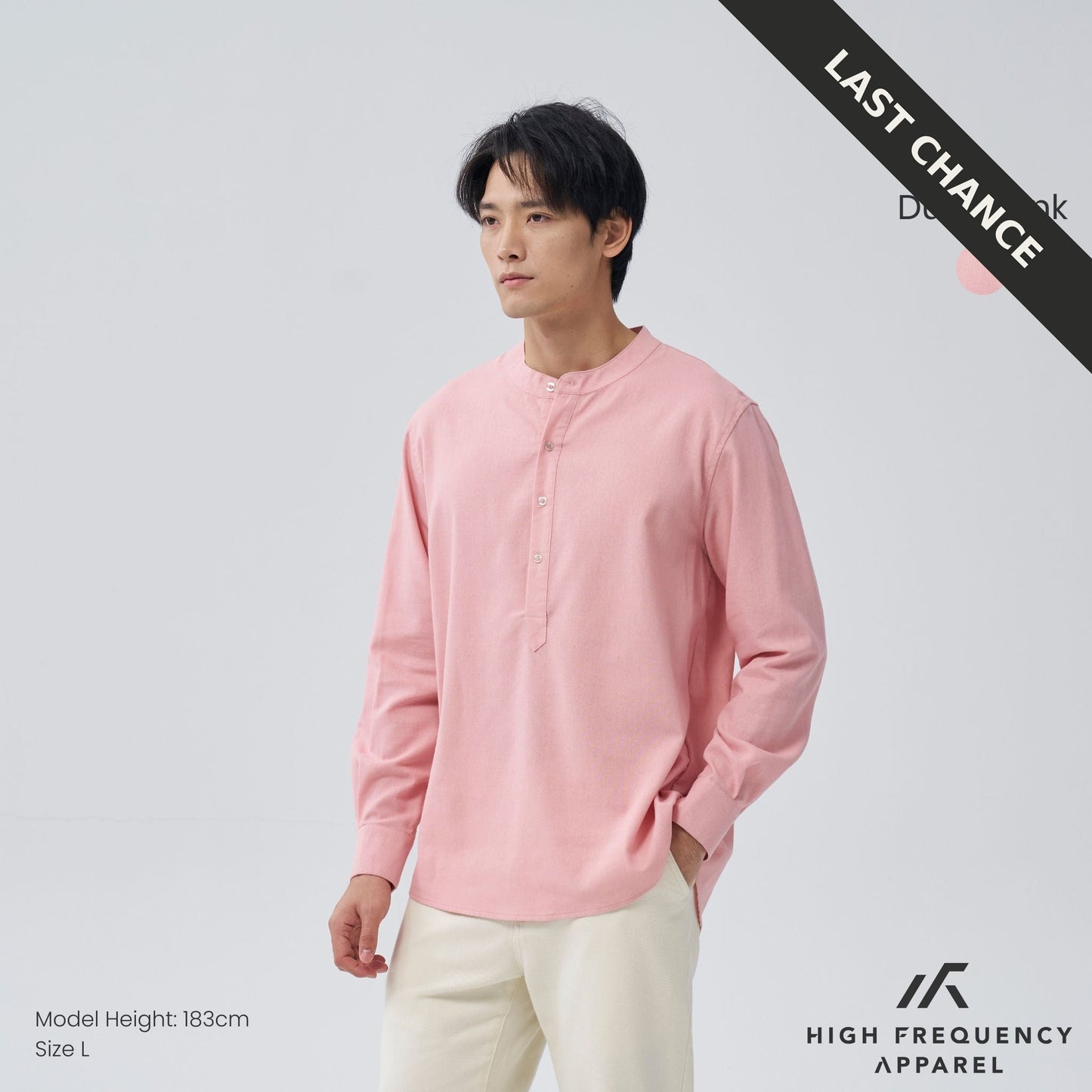 half button mandarin collar long sleeve shirt