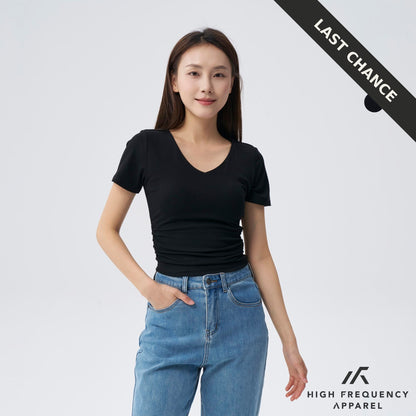 Soft Stretch V-Neck Padded Ruched Tee