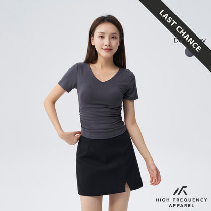 Soft Stretch V-Neck Padded Ruched Tee