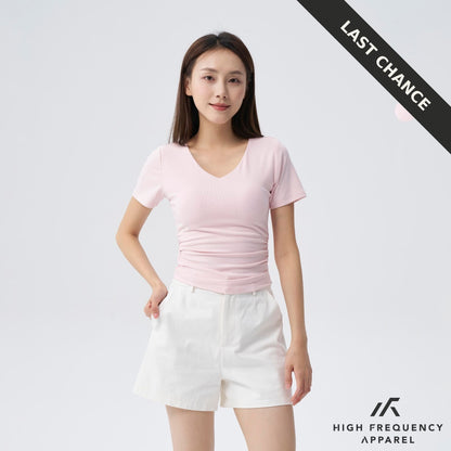Soft Stretch V-Neck Padded Ruched Tee