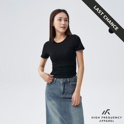Soft Stretch Crew Neck Ruched Padded Tee