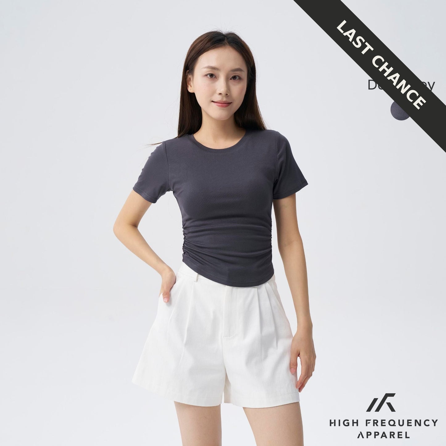 soft stretch crew neck ruched padded tee