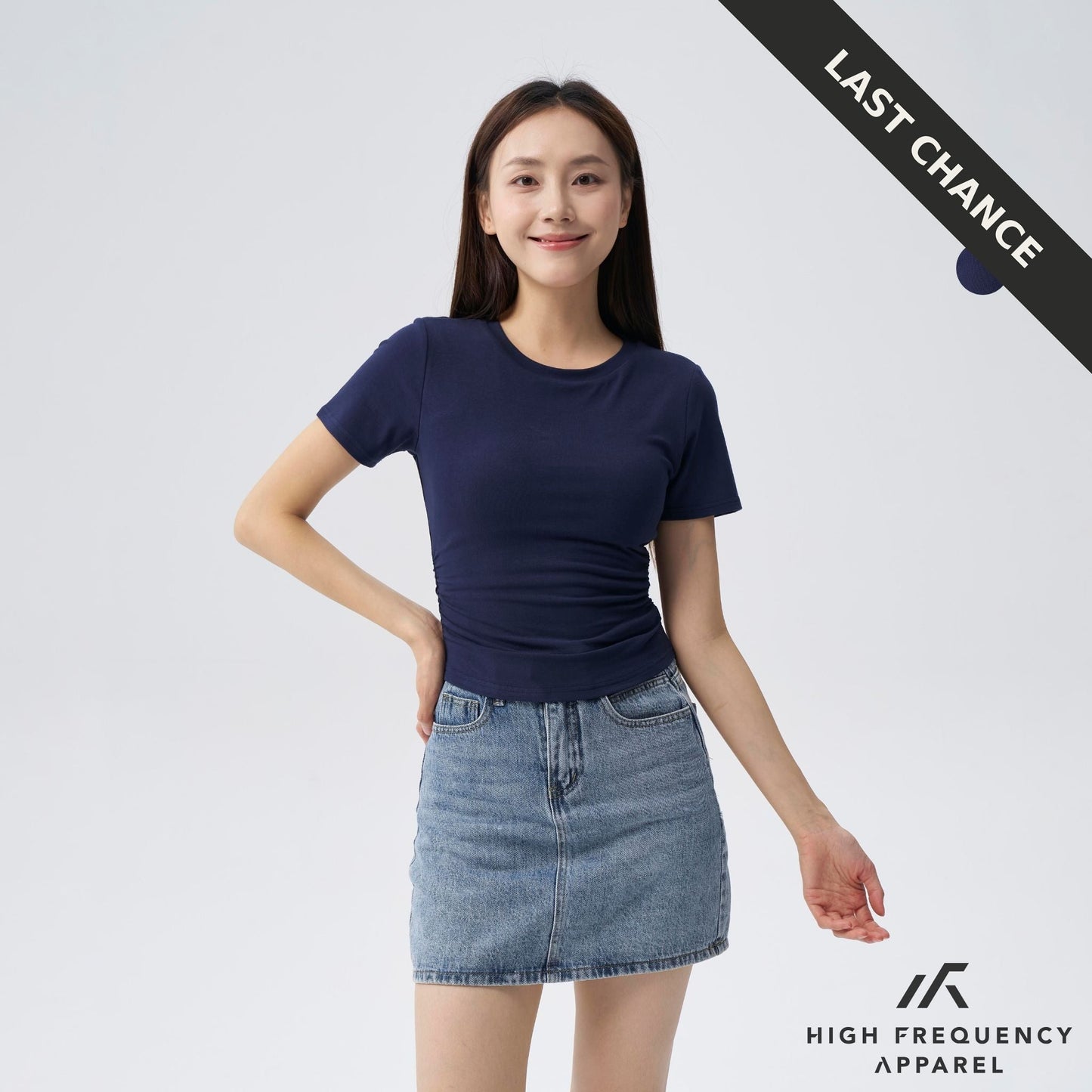 soft stretch crew neck ruched padded tee