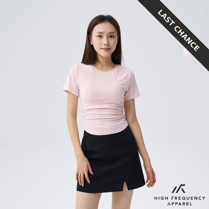 Soft Stretch Crew Neck Ruched Padded Tee