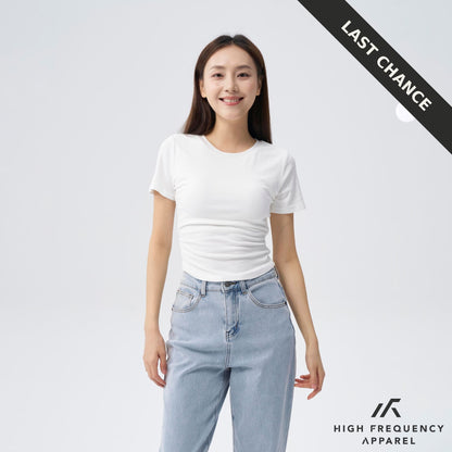 Soft Stretch Crew Neck Ruched Padded Tee