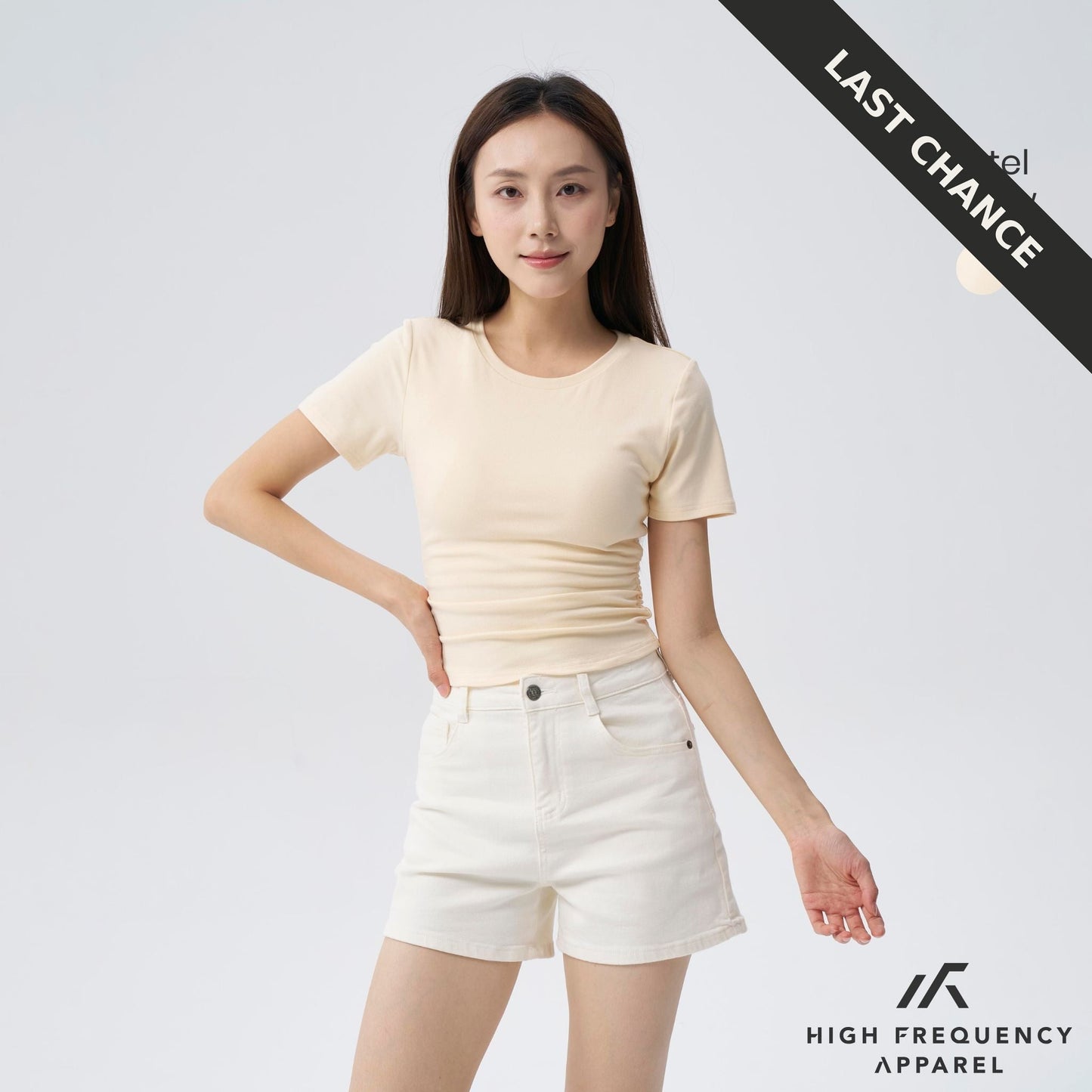 soft stretch crew neck ruched padded tee