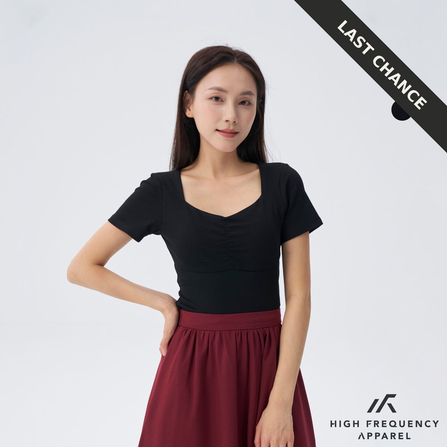 soft stretch diamond neck ruched padded tee