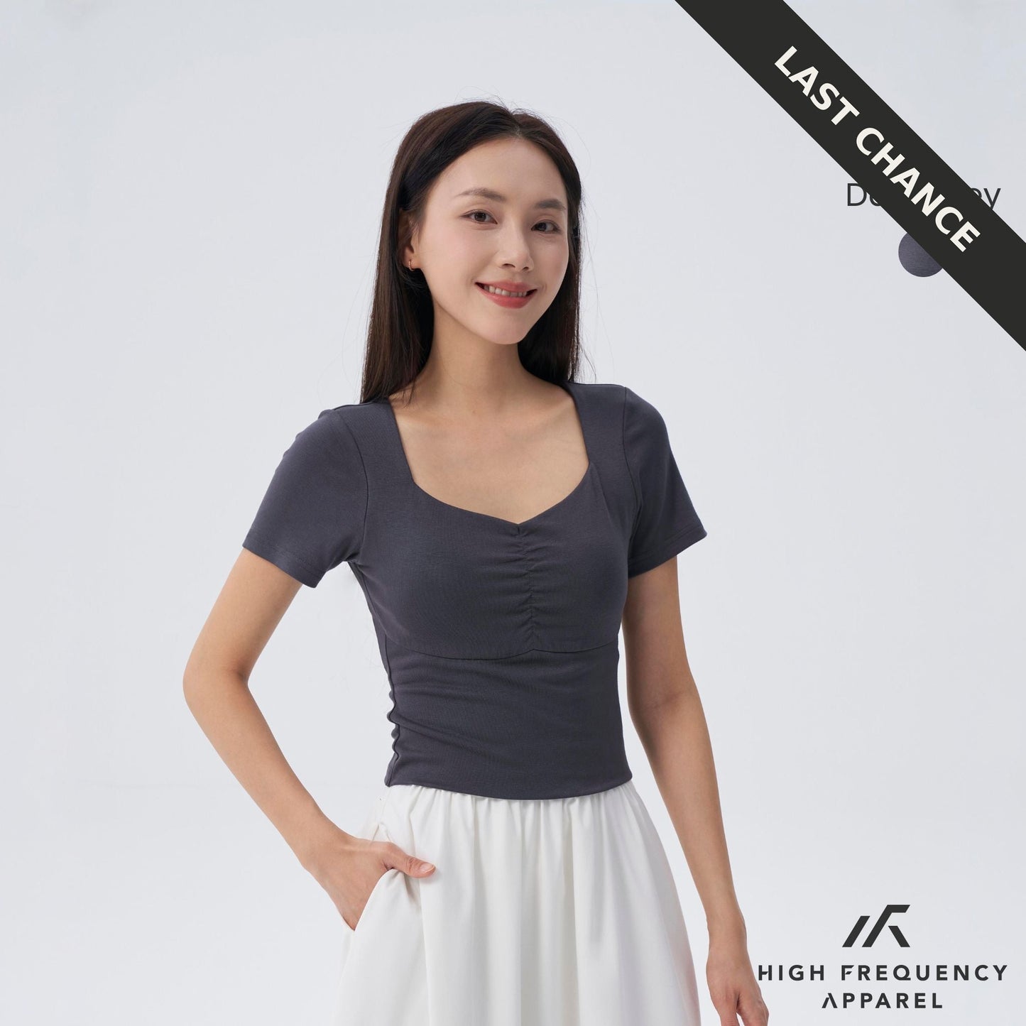 soft stretch diamond neck ruched padded tee