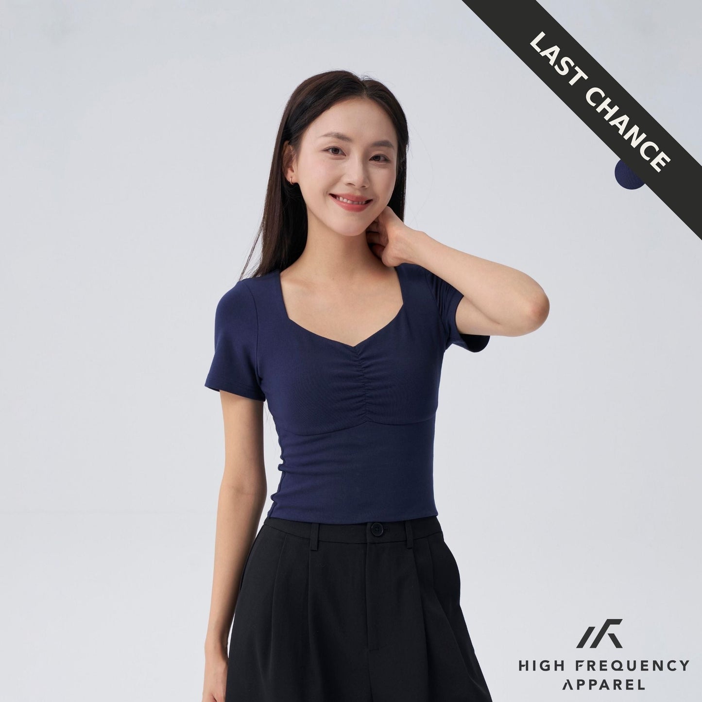 soft stretch diamond neck ruched padded tee