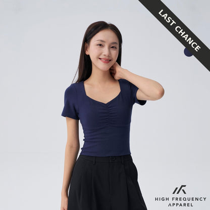 Soft Stretch Diamond Neck Ruched Padded Tee