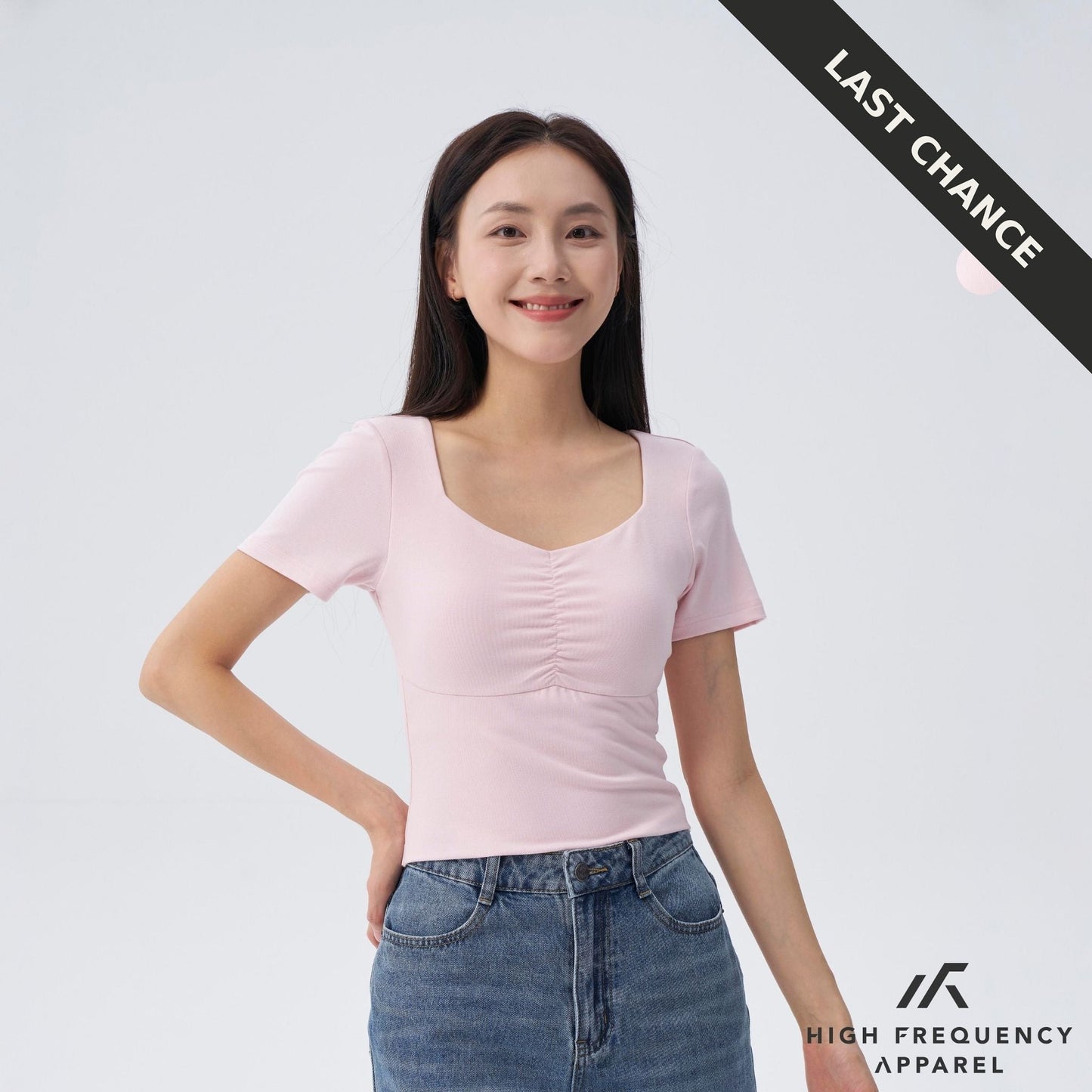 soft stretch diamond neck ruched padded tee