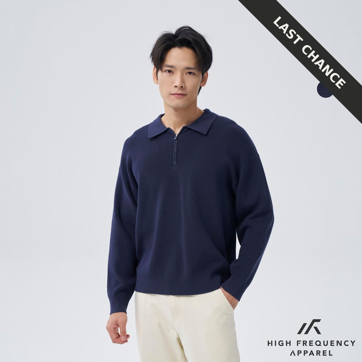 long sleeve knitted zip polo