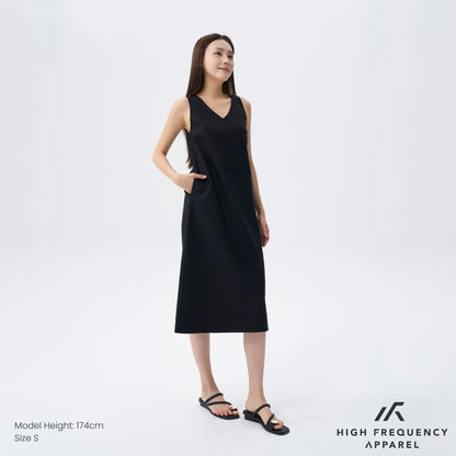 HFA Women’s V-Neck Linen Sleeveless Midaxi Dress With Back Slit