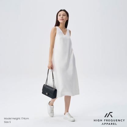 HFA Women’s V-Neck Linen Sleeveless Midaxi Dress With Back Slit